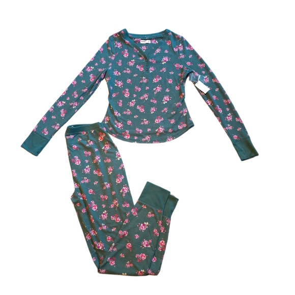 NWT Sonoma Green And Pink Floral Pajama Set Size Small - Picture 1 of 5